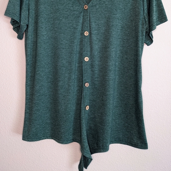 Green Button Down Tie Front Shirt - Picture 8 of 9